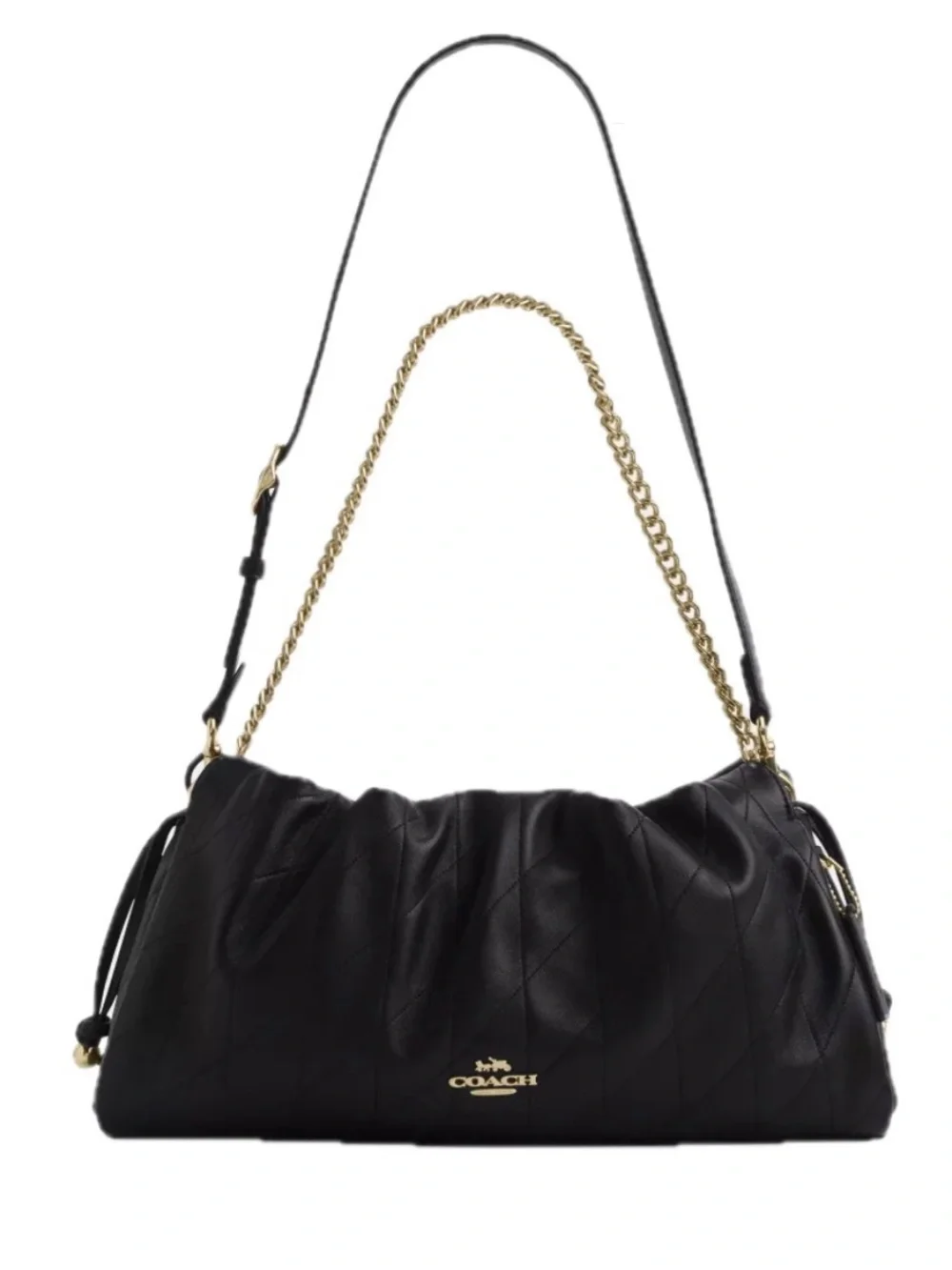 Coach Black Quilted Shoulder Bag with Gold Chain Accent